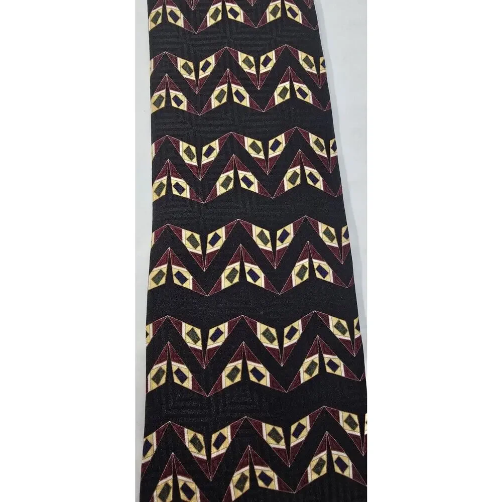 Bill Blass Tie Mens Vintage Black Label Burgundy Gold Retro Silk